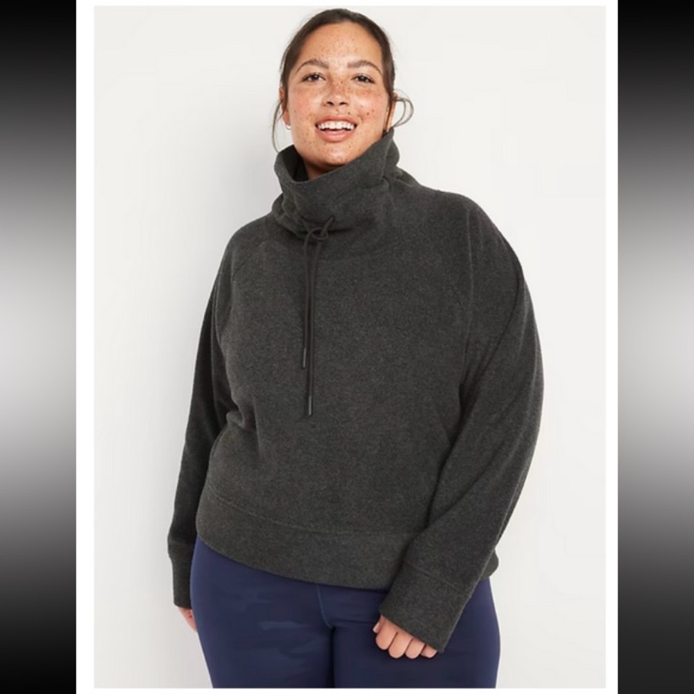 Funnel-Neck Cropped Microfleece Sweatshirt